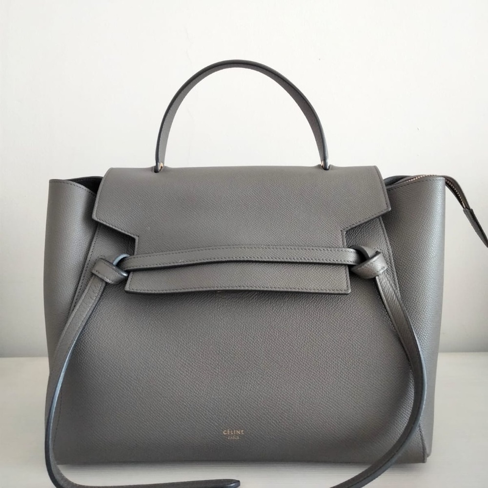 CELINE mini belt bag in gray calfskin leather